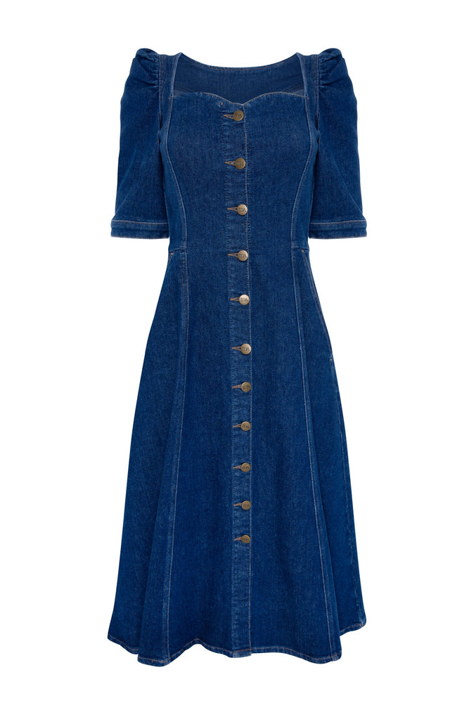 Elena The Princess Cut Button Through Dress in Smarter Than You