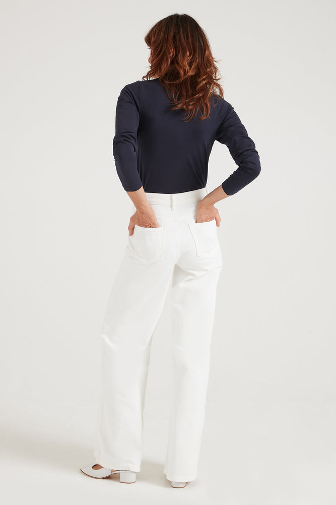 Joan The High Waisted Patch Pocket 70's Flare in Milk