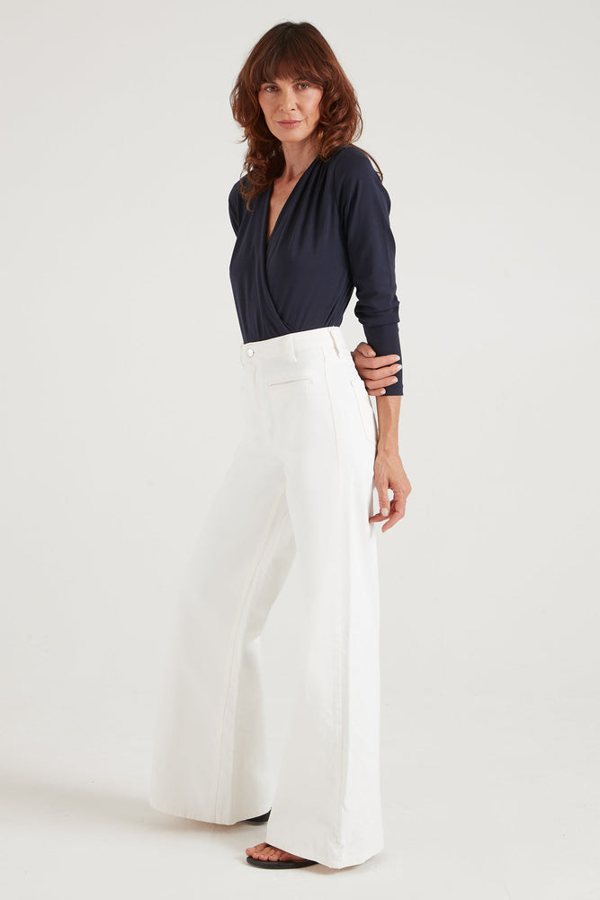 Joan The High Waisted Patch Pocket 70's Flare in Milk