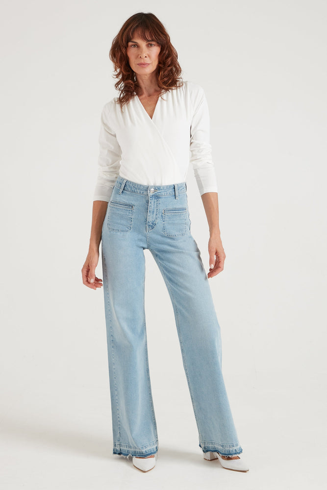 Kate The High Top Patch Pocket Relaxed Wide Leg Jeans in Malibu