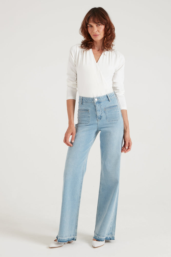 Kate The High Top Patch Pocket Relaxed Wide Leg Jeans in Malibu