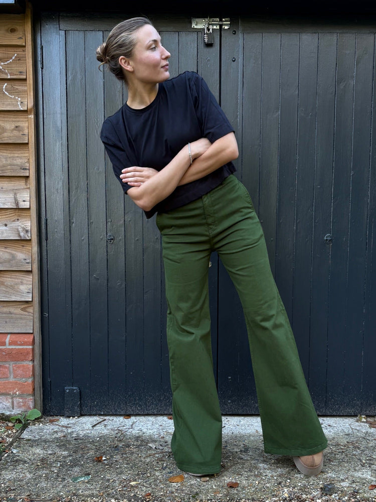 Kate The High Top Patch Pocket Relaxed Wide Leg  in Deep Olive