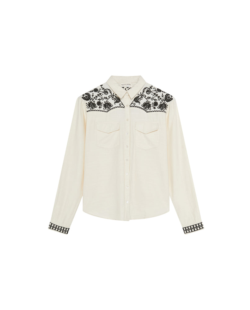Patti Blouse In Off White & Charcoal